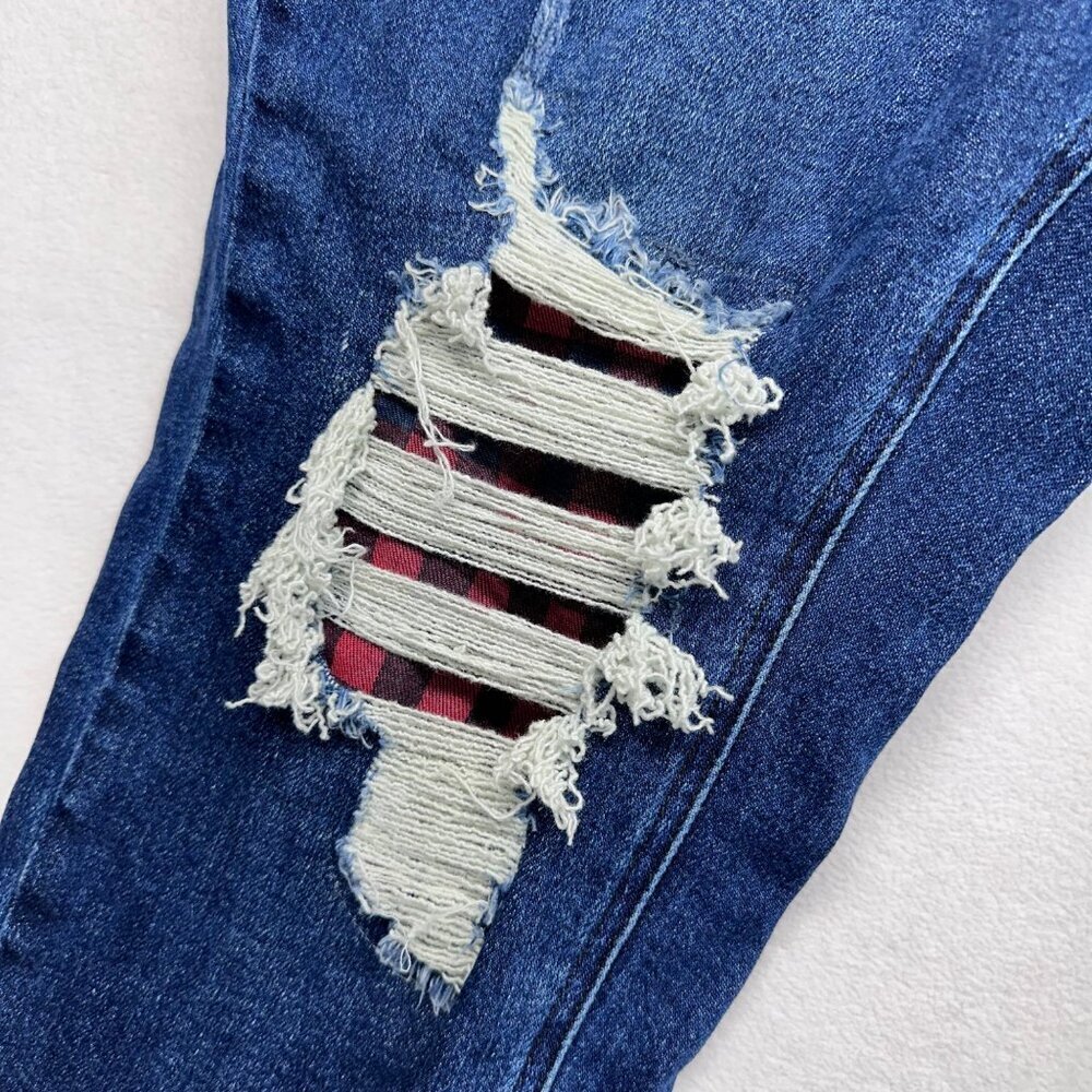 Judy Blue Womens Mid Rise Buffalo Plaid Distressed Jeans Size 14W Stretch Ankle - Picture 5 of 13